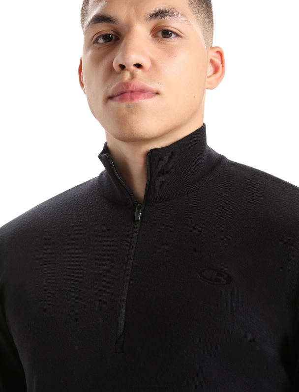 Icebreaker hombres top merino original de manga larga con media cremallera 0V2J0224 ropa negro