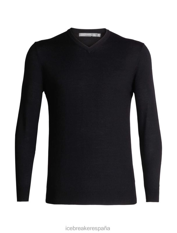 Icebreaker hombres suéter de merino con cuello en v 0V2J0348 ropa negro