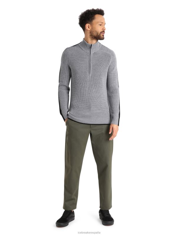 Icebreaker hombres suéter merino lodge de manga larga con media cremallera 0V2J0233 ropa piedra arenisca brezo/negro