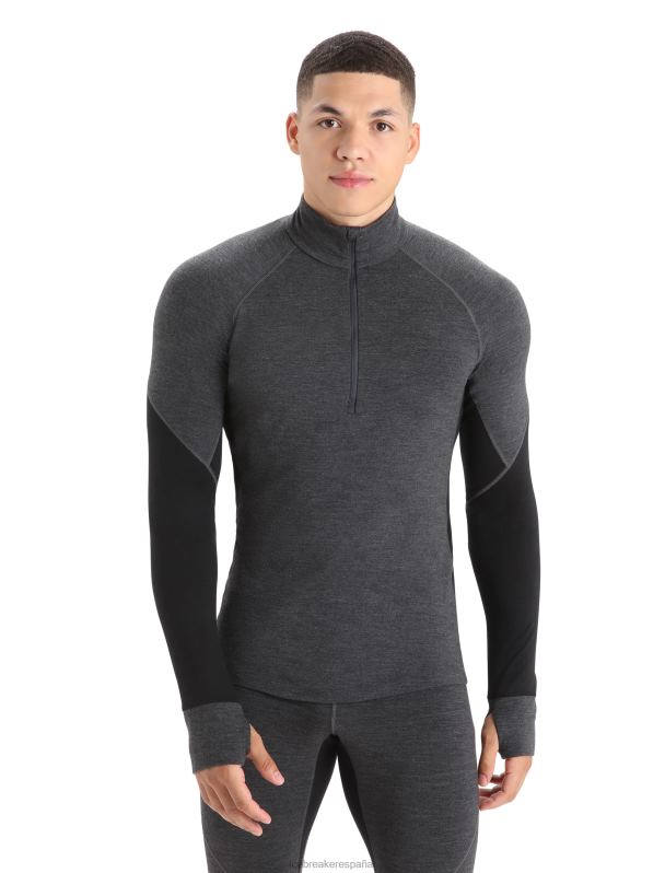 Icebreaker hombres Bodyfitzone Merino 260 Zone camiseta térmica de manga larga y media cremallera 0V2J0387 ropa jaspeado azabache/negro