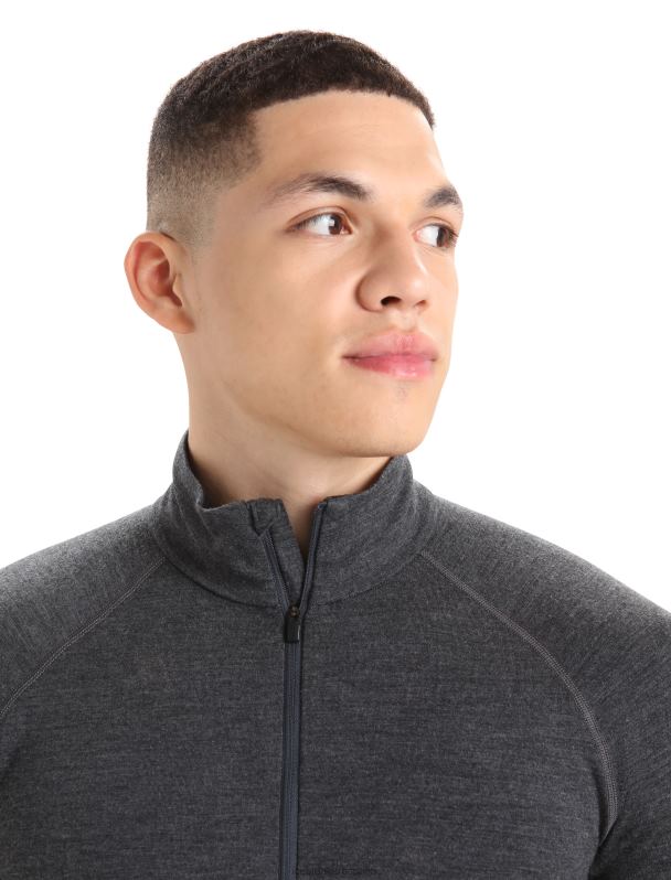 Icebreaker hombres Bodyfitzone Merino 260 Zone camiseta térmica de manga larga y media cremallera 0V2J0387 ropa jaspeado azabache/negro