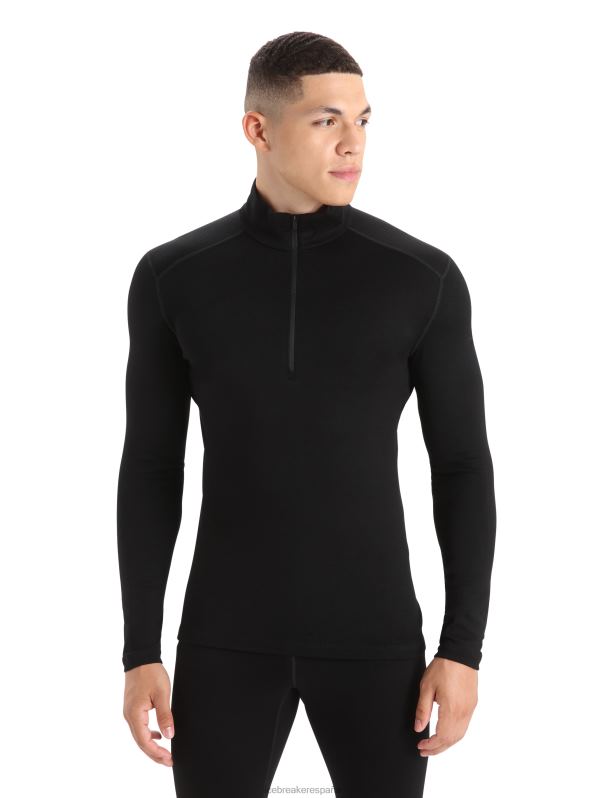 Icebreaker hombres Camiseta térmica Merino 260 Tech de manga larga y media cremallera. 0V2J0165 ropa negro