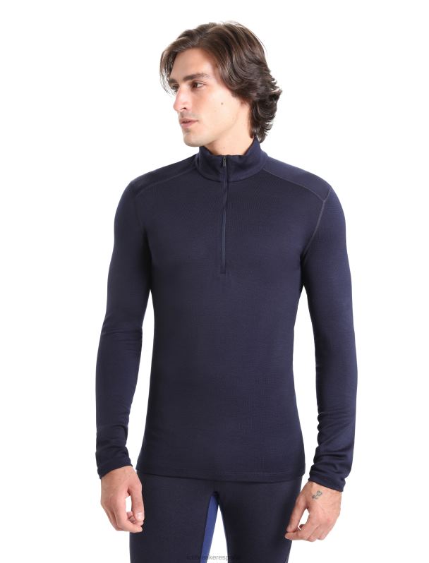 Icebreaker hombres Camiseta térmica Merino 260 Tech de manga larga y media cremallera. 0V2J0167 ropa azul marino de medianoche