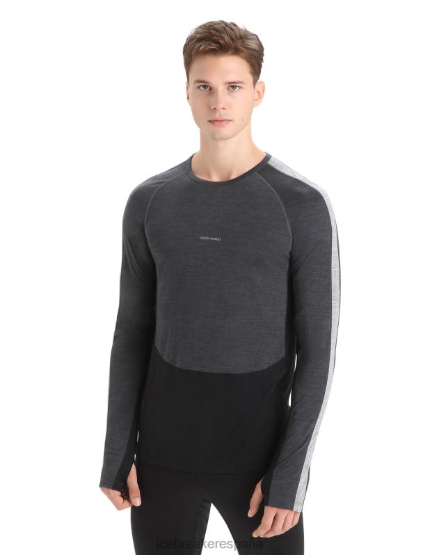 Icebreaker hombres Top térmico de manga larga con cuello redondo de merino 125 Zoneknit 0V2J0178 ropa jaspeado azabache/negro