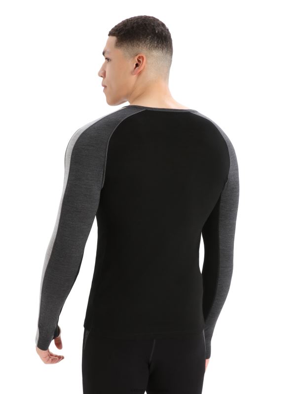 Icebreaker hombres Top térmico de manga larga con cuello redondo y merino de punto 200 zonas 0V2J0179 ropa jaspeado azabache/negro