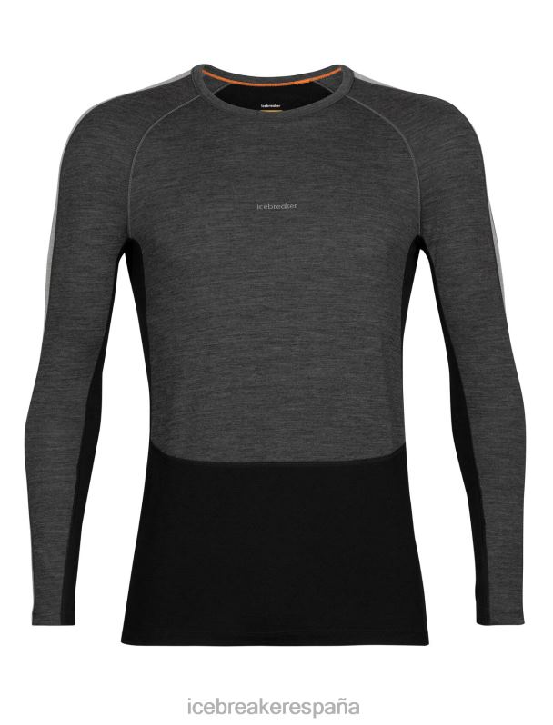 Icebreaker hombres Top térmico de manga larga con cuello redondo y merino de punto 200 zonas 0V2J0179 ropa jaspeado azabache/negro