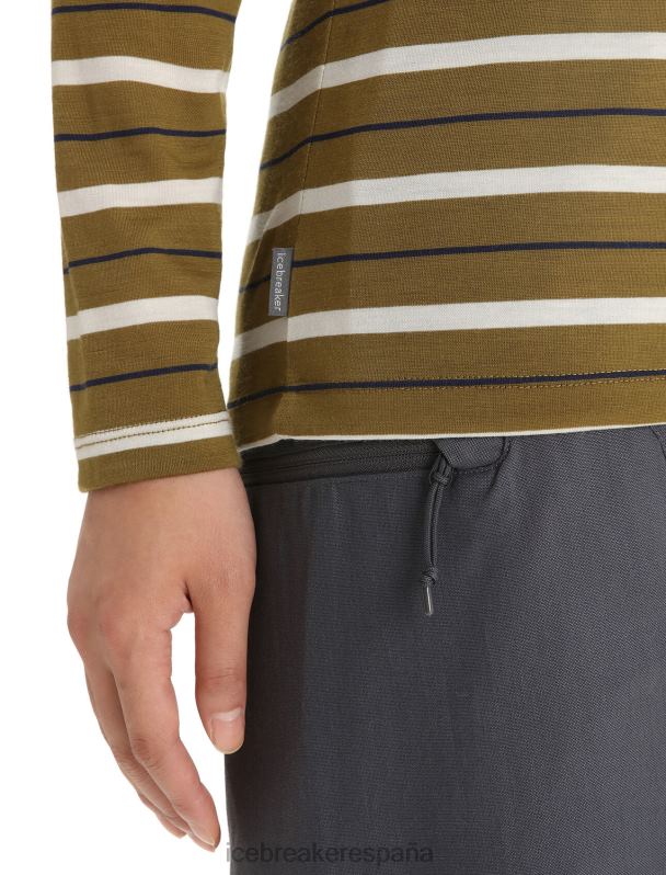 Icebreaker mujer Camiseta Merino Wave de manga larga a rayas 0V2J0694 ropa algas/tiza