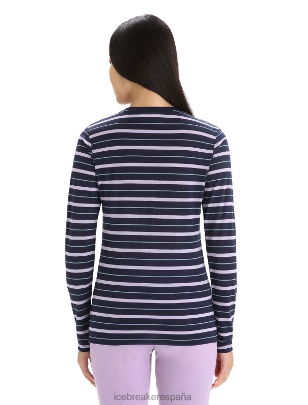 Icebreaker mujer Camiseta Merino Wave de manga larga a rayas 0V2J0695 ropa mirada azul marino medianoche/púrpura