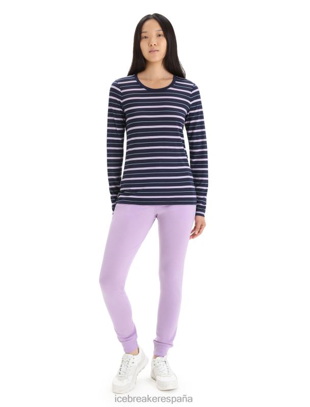 Icebreaker mujer Camiseta Merino Wave de manga larga a rayas 0V2J0695 ropa mirada azul marino medianoche/púrpura