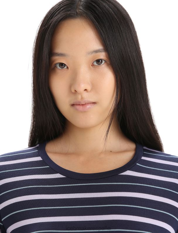 Icebreaker mujer Camiseta Merino Wave de manga larga a rayas 0V2J0695 ropa mirada azul marino medianoche/púrpura