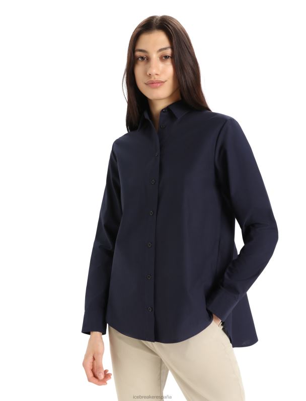 Icebreaker mujer camisa merino berlín manga larga 0V2J0887 ropa azul marino de medianoche