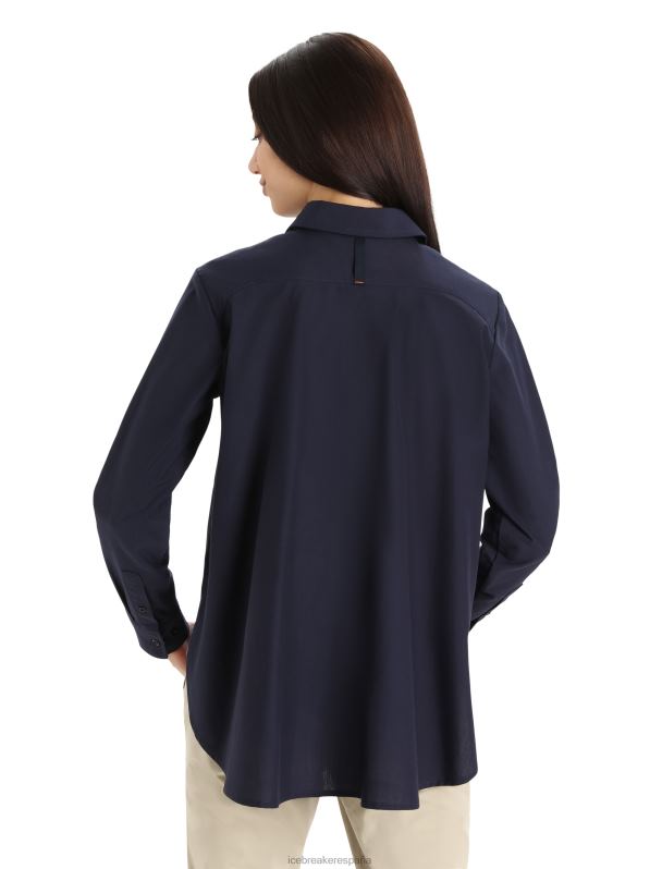 Icebreaker mujer camisa merino berlín manga larga 0V2J0887 ropa azul marino de medianoche