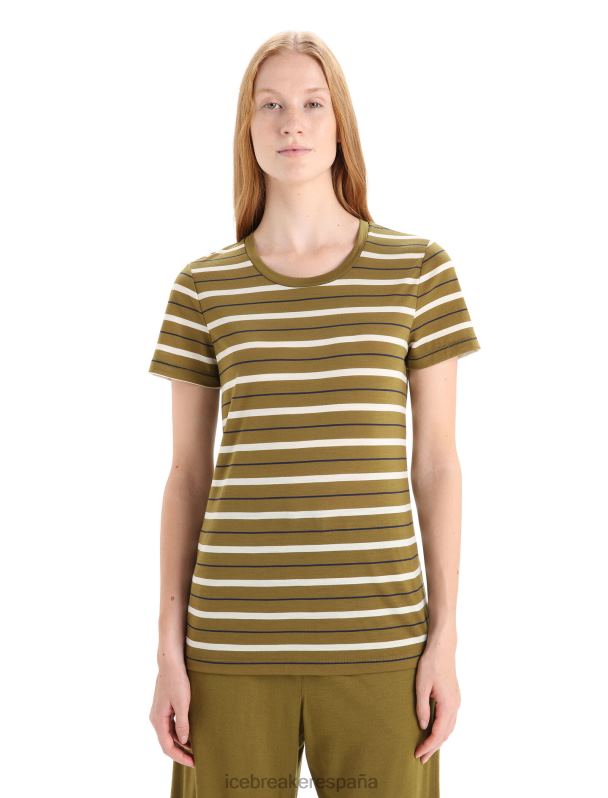 Icebreaker mujer Camiseta Merino Wave de manga corta a rayas 0V2J0636 ropa algas/tiza