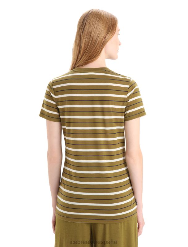 Icebreaker mujer Camiseta Merino Wave de manga corta a rayas 0V2J0636 ropa algas/tiza
