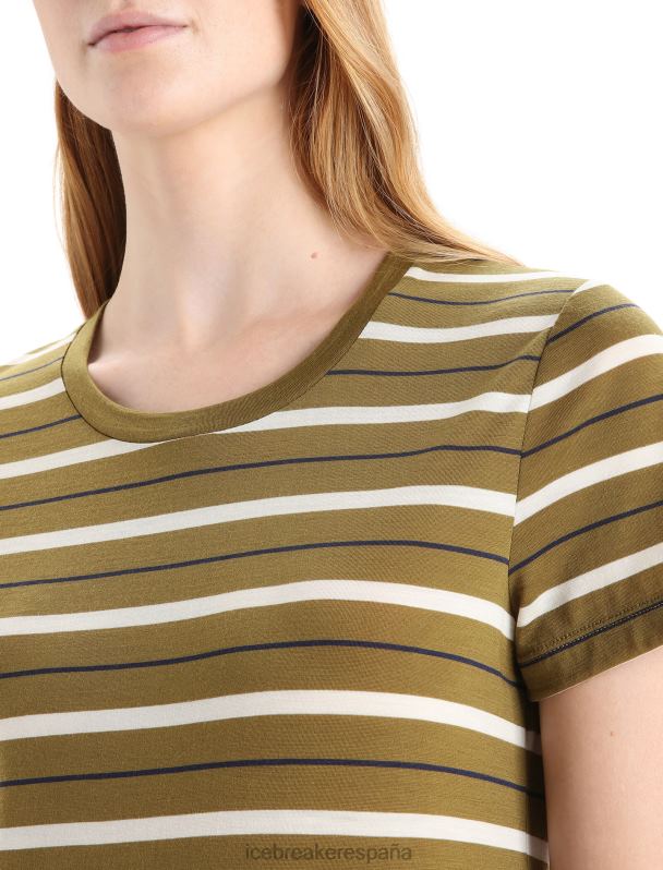Icebreaker mujer Camiseta Merino Wave de manga corta a rayas 0V2J0636 ropa algas/tiza