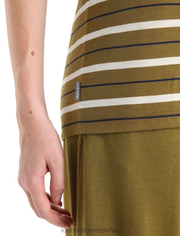 Icebreaker mujer Camiseta Merino Wave de manga corta a rayas 0V2J0636 ropa algas/tiza