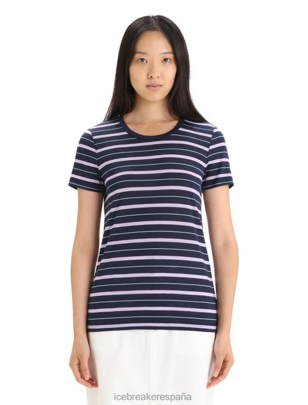 Icebreaker mujer Camiseta Merino Wave de manga corta a rayas 0V2J0637 ropa mirada azul marino medianoche/púrpura