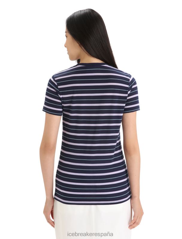 Icebreaker mujer Camiseta Merino Wave de manga corta a rayas 0V2J0637 ropa mirada azul marino medianoche/púrpura