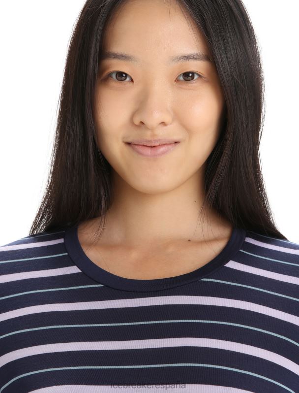 Icebreaker mujer Camiseta Merino Wave de manga corta a rayas 0V2J0637 ropa mirada azul marino medianoche/púrpura