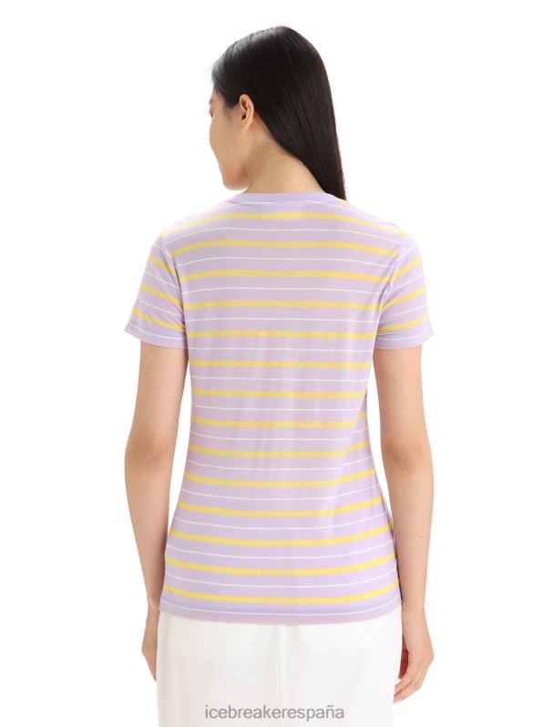 Icebreaker mujer Camiseta Merino Wave de manga corta a rayas 0V2J0638 ropa mirada morada/verano