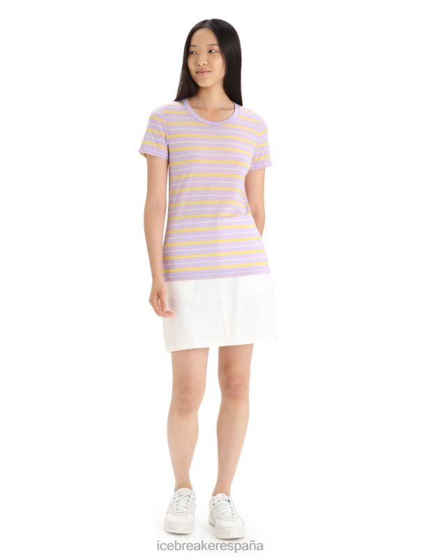 Icebreaker mujer Camiseta Merino Wave de manga corta a rayas 0V2J0638 ropa mirada morada/verano