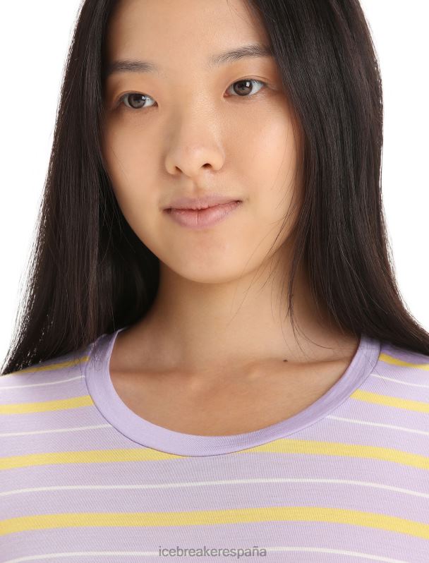 Icebreaker mujer Camiseta Merino Wave de manga corta a rayas 0V2J0638 ropa mirada morada/verano