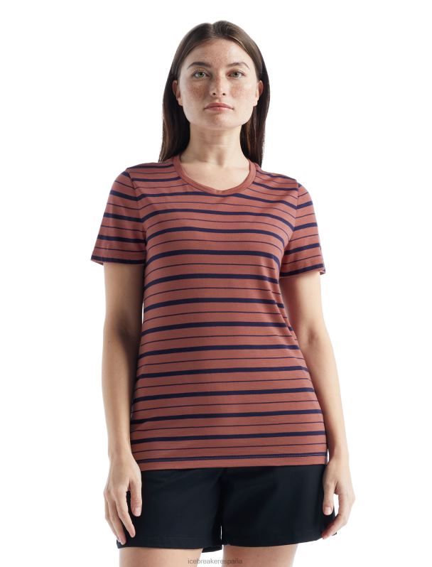 Icebreaker mujer Camiseta Merino Wave de manga corta a rayas 0V2J0922 ropa uva/azul marino medianoche