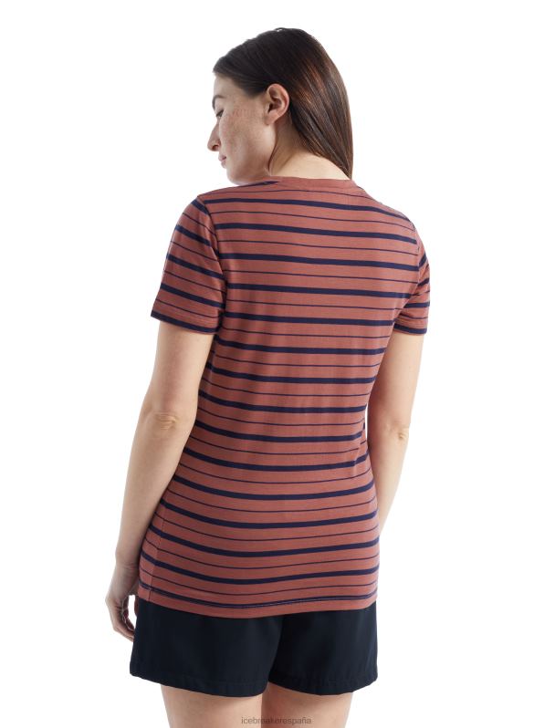 Icebreaker mujer Camiseta Merino Wave de manga corta a rayas 0V2J0922 ropa uva/azul marino medianoche