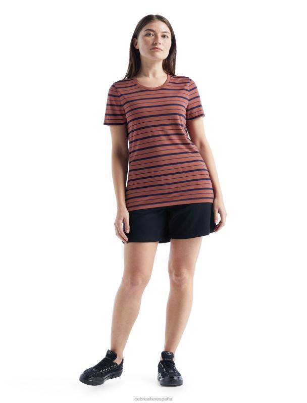 Icebreaker mujer Camiseta Merino Wave de manga corta a rayas 0V2J0922 ropa uva/azul marino medianoche