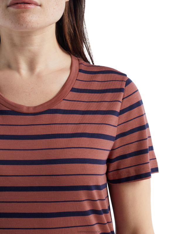 Icebreaker mujer Camiseta Merino Wave de manga corta a rayas 0V2J0922 ropa uva/azul marino medianoche