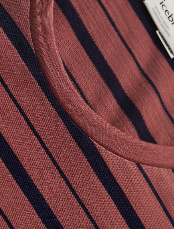 Icebreaker mujer Camiseta Merino Wave de manga corta a rayas 0V2J0922 ropa uva/azul marino medianoche