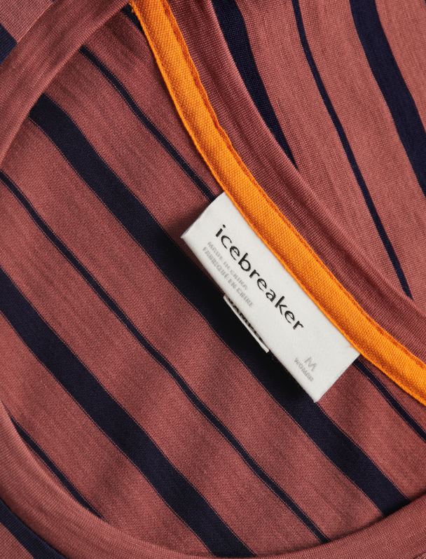 Icebreaker mujer Camiseta Merino Wave de manga corta a rayas 0V2J0922 ropa uva/azul marino medianoche