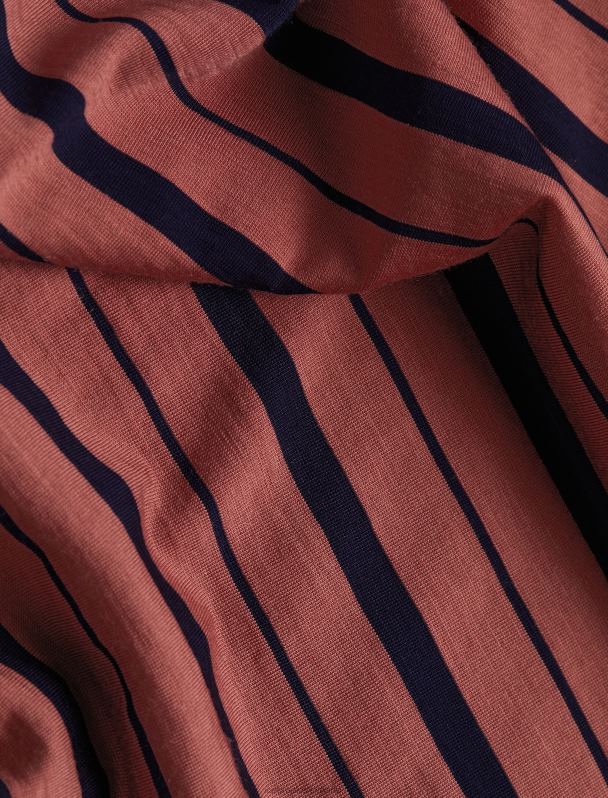 Icebreaker mujer Camiseta Merino Wave de manga corta a rayas 0V2J0922 ropa uva/azul marino medianoche