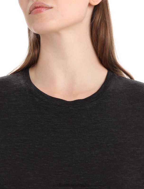 Icebreaker mujer camiseta de manga corta de lino merino 0V2J0674 ropa negro