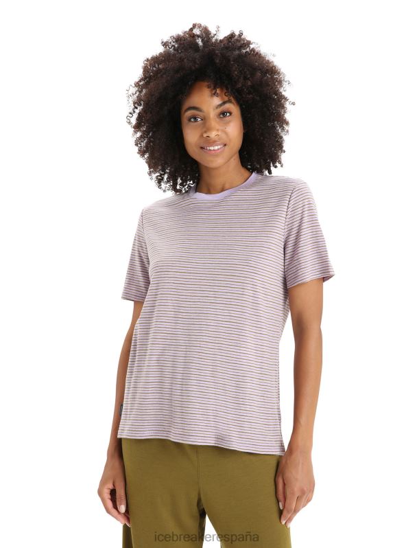 Icebreaker mujer camiseta manga corta lino merino raya 0V2J0643 ropa mirada morada/algas