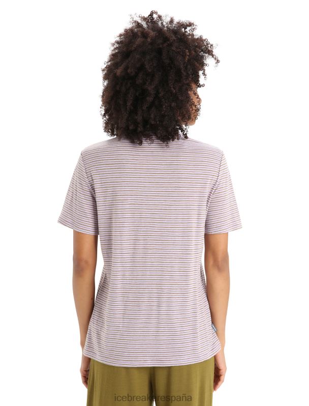 Icebreaker mujer camiseta manga corta lino merino raya 0V2J0643 ropa mirada morada/algas