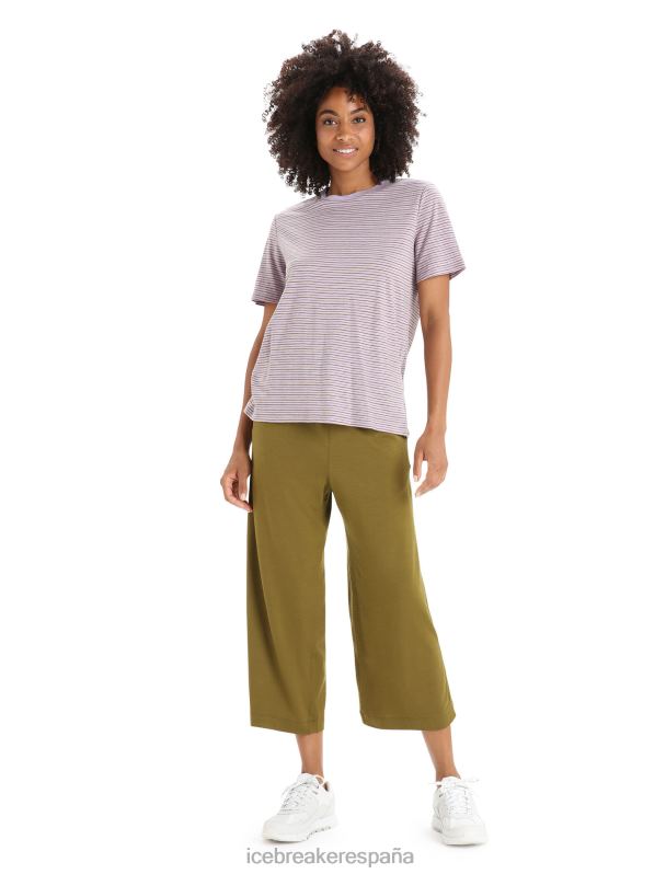 Icebreaker mujer camiseta manga corta lino merino raya 0V2J0643 ropa mirada morada/algas
