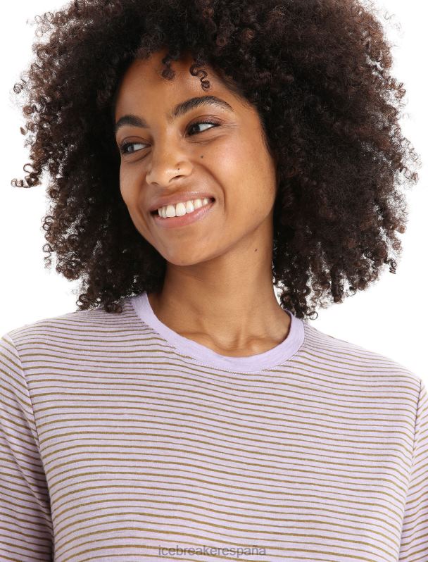 Icebreaker mujer camiseta manga corta lino merino raya 0V2J0643 ropa mirada morada/algas