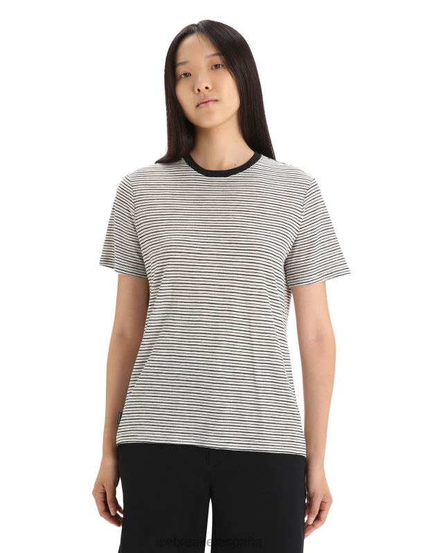 Icebreaker mujer camiseta manga corta lino merino raya 0V2J0644 ropa nieve/negro
