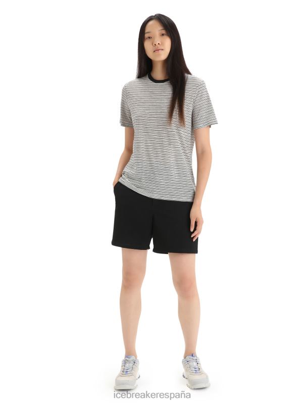 Icebreaker mujer camiseta manga corta lino merino raya 0V2J0644 ropa nieve/negro