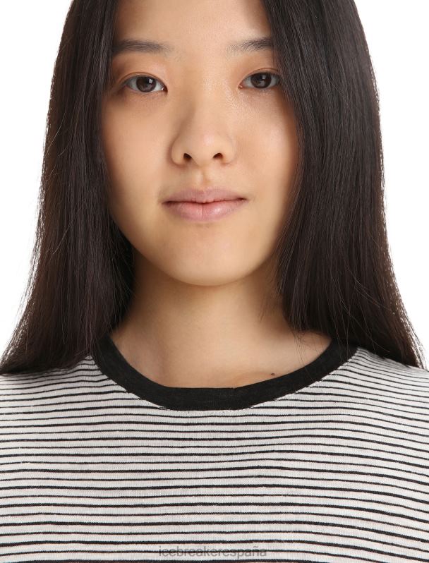 Icebreaker mujer camiseta manga corta lino merino raya 0V2J0644 ropa nieve/negro