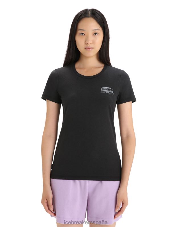 Icebreaker mujer camiseta merino central classic manga corta caravan life 0V2J0662 ropa negro