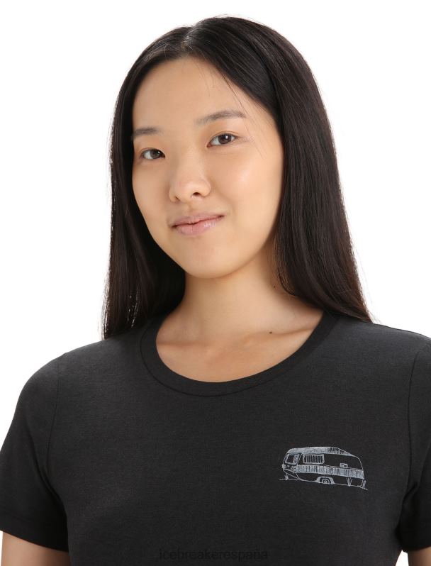 Icebreaker mujer camiseta merino central classic manga corta caravan life 0V2J0662 ropa negro