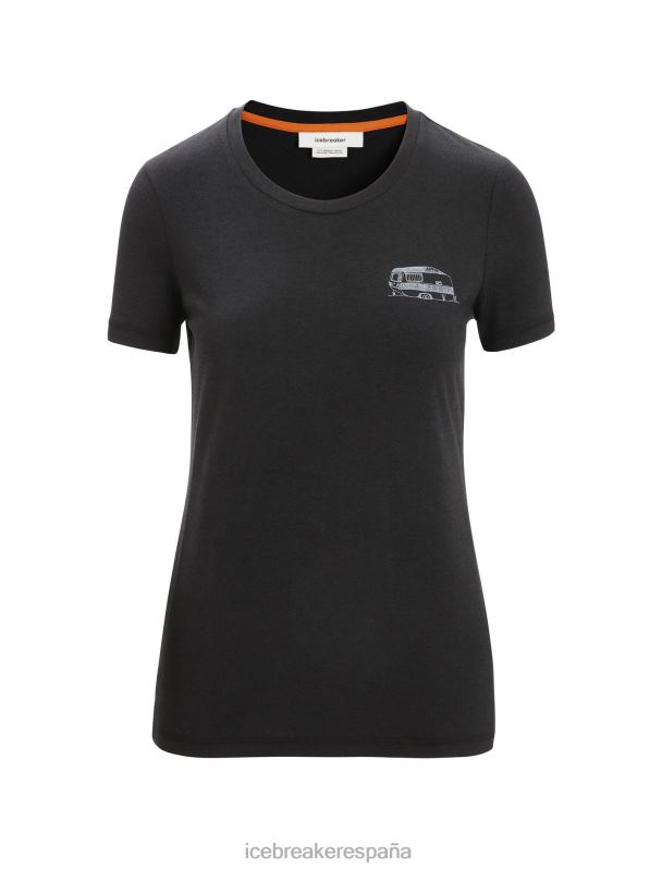 Icebreaker mujer camiseta merino central classic manga corta caravan life 0V2J0662 ropa negro