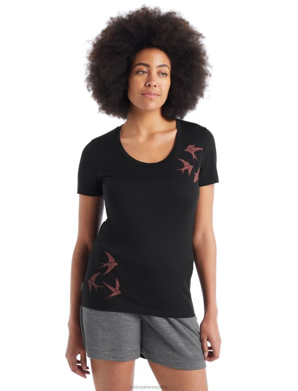 Icebreaker mujer camiseta merino tech lite ii de manga corta con escote en forma de enjambre 0V2J0925 ropa negro