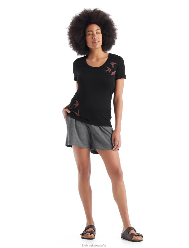 Icebreaker mujer camiseta merino tech lite ii de manga corta con escote en forma de enjambre 0V2J0925 ropa negro