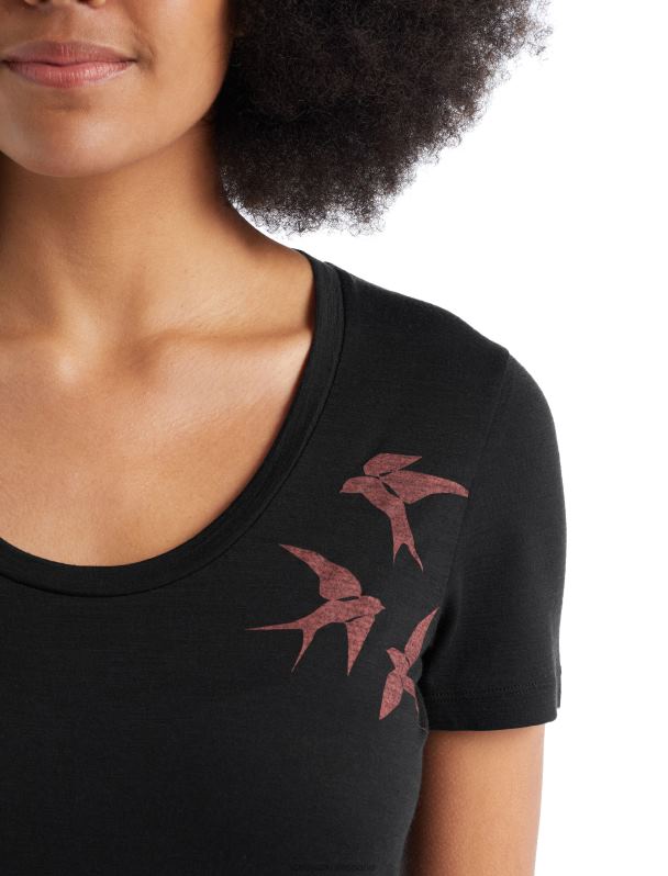 Icebreaker mujer camiseta merino tech lite ii de manga corta con escote en forma de enjambre 0V2J0925 ropa negro