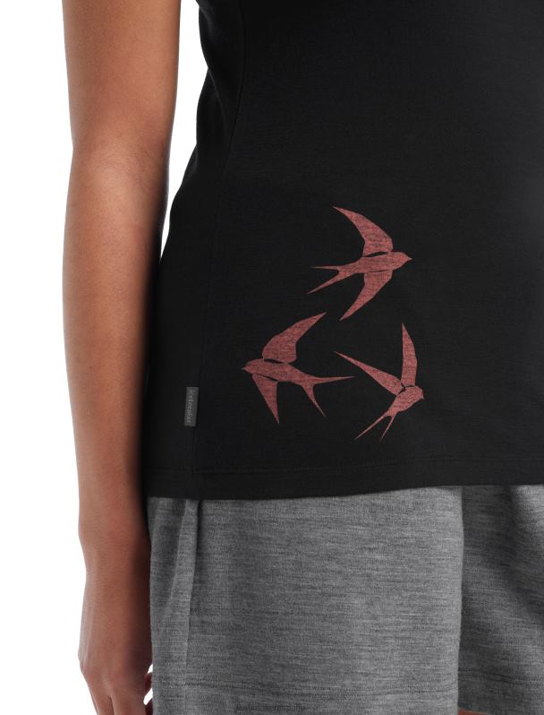 Icebreaker mujer camiseta merino tech lite ii de manga corta con escote en forma de enjambre 0V2J0925 ropa negro