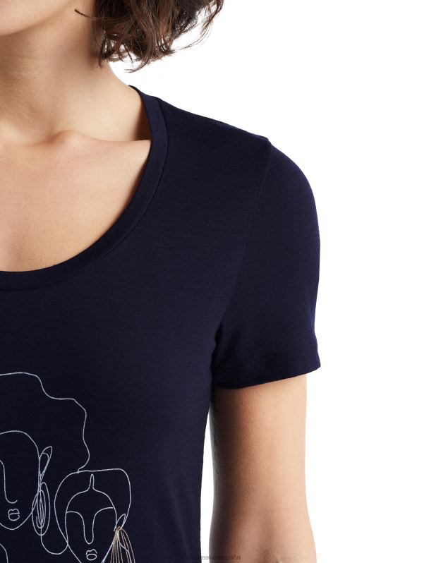 Icebreaker mujer camiseta merino tech lite ii manga corta círculo 0V2J0930 ropa azul marino de medianoche