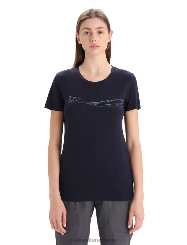 Icebreaker mujer camiseta merino tech lite ii manga corta cadence paths 0V2J0634 ropa azul marino de medianoche